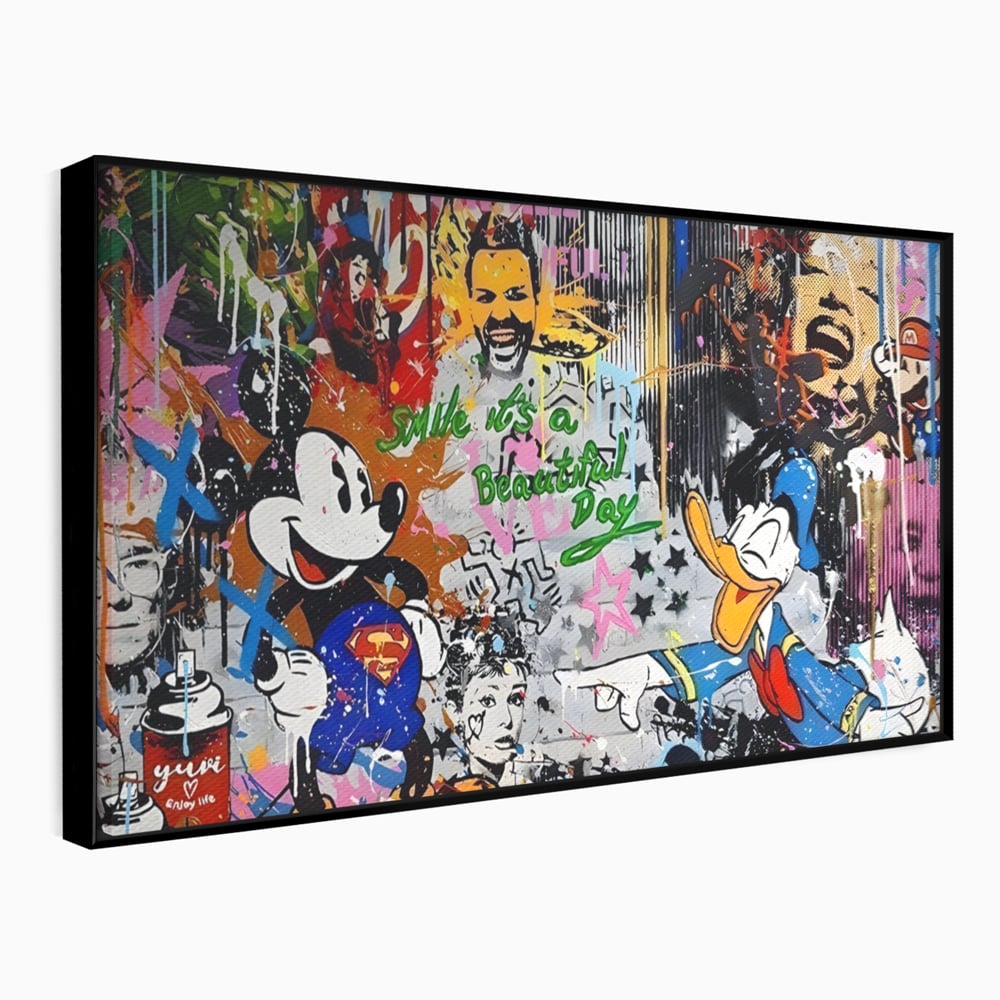Tablou canvas cu tablou canvas cu graffiti si desene animate, in rama de aluminiu negru
